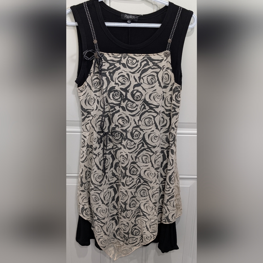 3/$20 Papillon Black and White Asymmetrical Dress